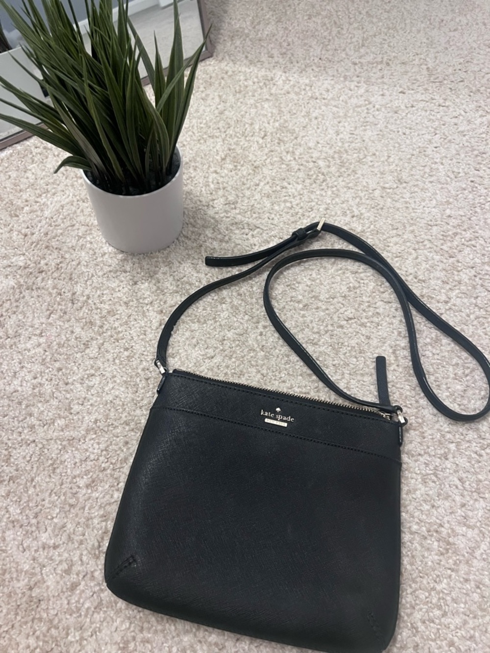 kate spade Black Leather Crossbody with Gold Logo